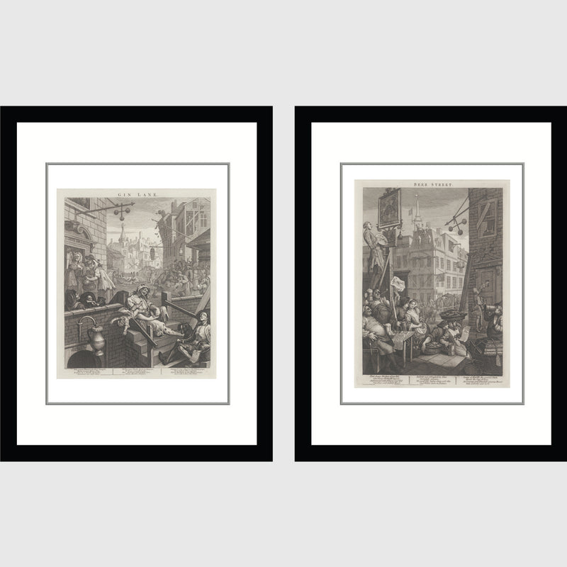 Pair of Gin Lane and Beer Street Framed William Hogarth