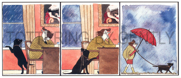 Signed Tottering by Gently Print - Slobber takes Daffy for a walk