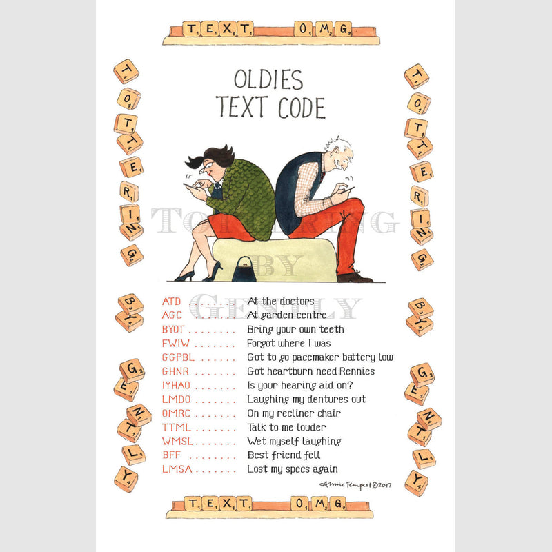 Signed Special Tottering by Gently Print - The Oldies Text Code