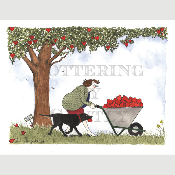 Signed Special Tottering by Gently Print - Wheelbarrow of hearts