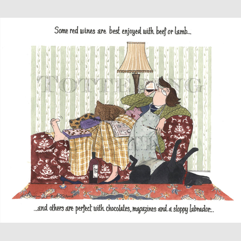 Signed Special Tottering by Gently Print - Red wine