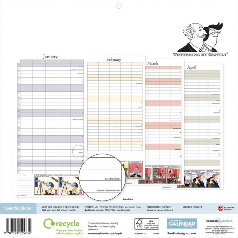 Tottering by Gently Family Organiser 2023 Wall planner Calendar