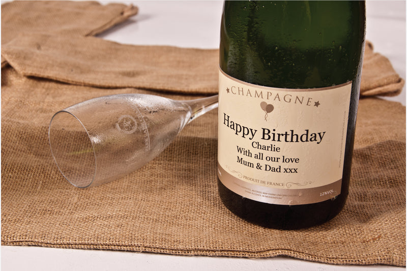 Bottle of personalised Champagne by Frisky Partridge