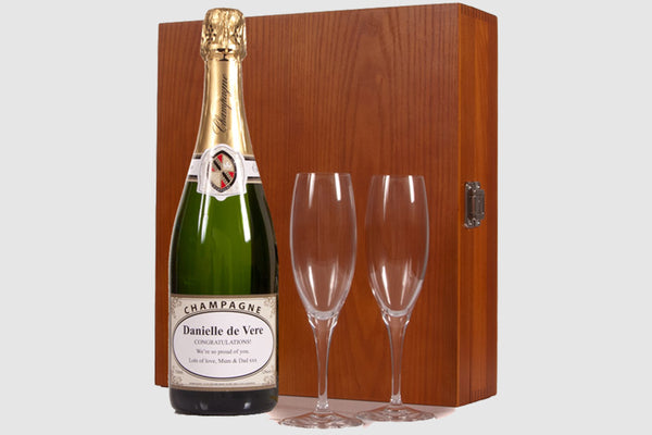 Personalised champagne bubble and flute gift set