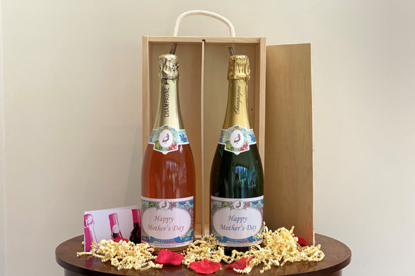 Frisky Partridge champagne duo - pair of white and rose champagne in wooden gift box