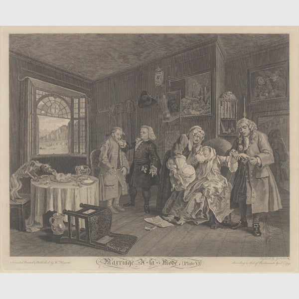 Marriage A-la-Mode Plate 6, The Lady's Death by William Hogarth print from Frisky Partridge