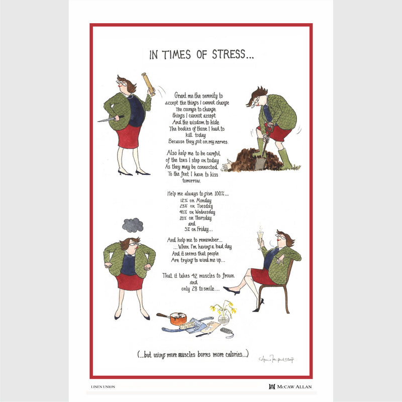 Tottering by Gently In Times of Stress linen tea towel