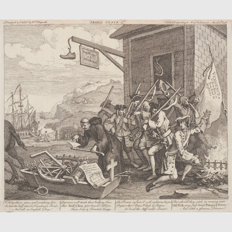 William Hogarth print of engraving The Invasion, plate 1 'France' - print at Frisky Partridge